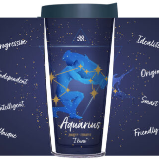 28oz Mega Tumbler - Aquarius Astrology on Blue Starfield w/ Navy Lid H2-12351