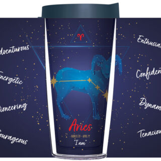 16oz Tumbler - Aries Astrology on Blue Starfield w/ Navy Lid 02-12352