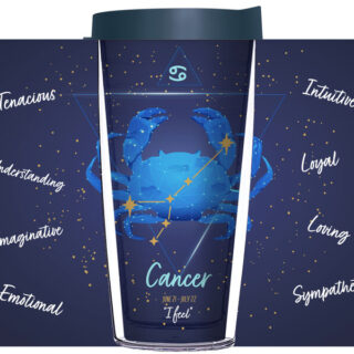 16oz Tumbler - Cancer Astrology on Blue Starfield w/ Navy Lid 02-12353