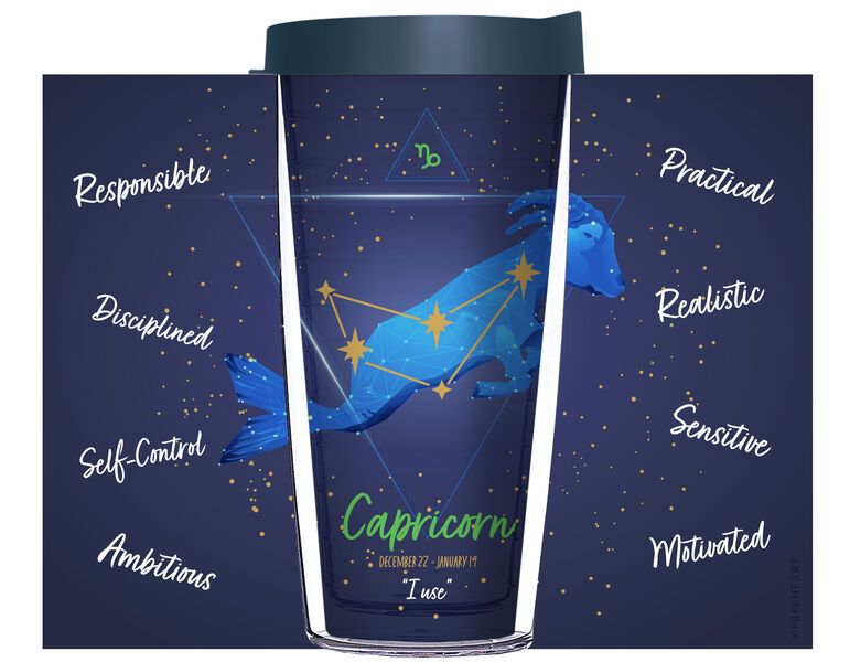 24oz Flareside Tumbler - Capricorn Astrology on Blue Starfield w/ Blue Lid 24F-12354