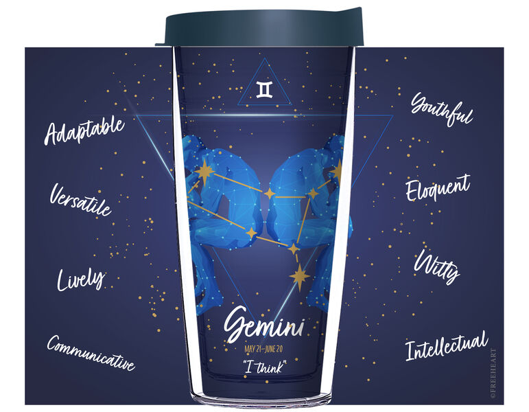 24oz Flareside Tumbler - Gemini Astrology on Blue Starfield w/ Blue Lid 24F-12355