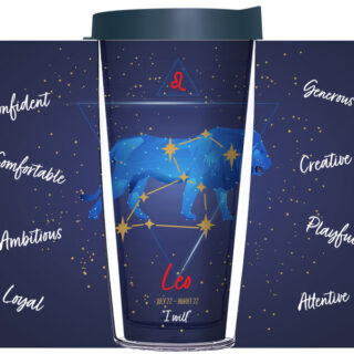 16oz Tumbler - Leo Astrology on Blue Starfield w/ Navy Lid 02-12356