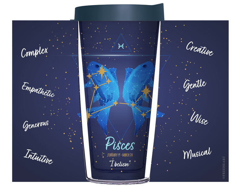 28oz Sport Tumbler - Pisces Astrology on Blue Starfield w/ Gray Lid ST-12358