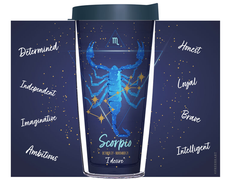 28oz Sport Tumbler - Scorpio Astrology on Blue Starfield w/ Gray Lid ST-12360