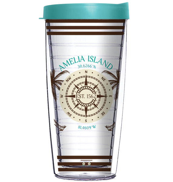 16oz Tumbler - Amelia Island Coordinates w/ Teal Lid 02-12410