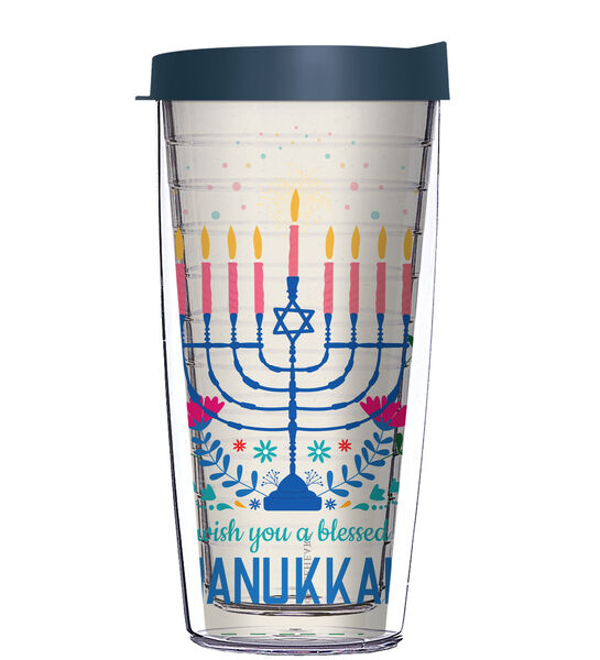 16oz Short Tumbler - Wish You a Blessed Hanukkah without lid 01-12423