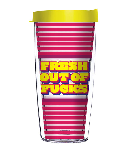 16oz Tumbler - Fresh out of F**ks w/ Yellow Lid 02-12424