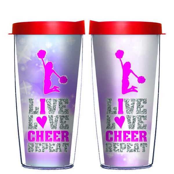 28oz Sport Tumbler - Live Love Cheer Repeat with Glitter w/ Gray Lid ST-12429