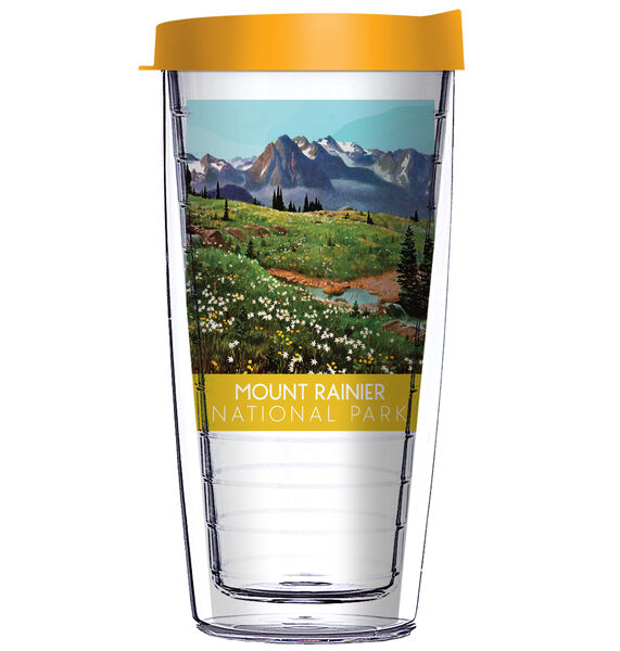 22oz Tumbler - Mount Rainier NP Washington w/ Yellow Lid 08-12437