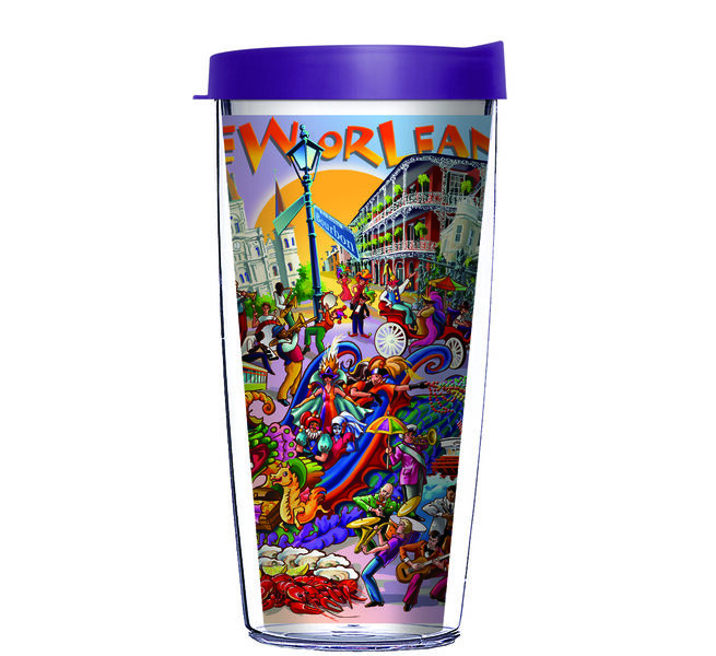 16oz Tumbler - Maria Rabinky New Orleans Fun 23654 w/ Purple Lid 02-12475