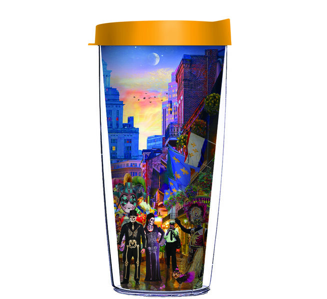 24oz Flareside Tumbler - David Maclean Mardi Gras Street 34931 w/ Black Lid 24F-12479