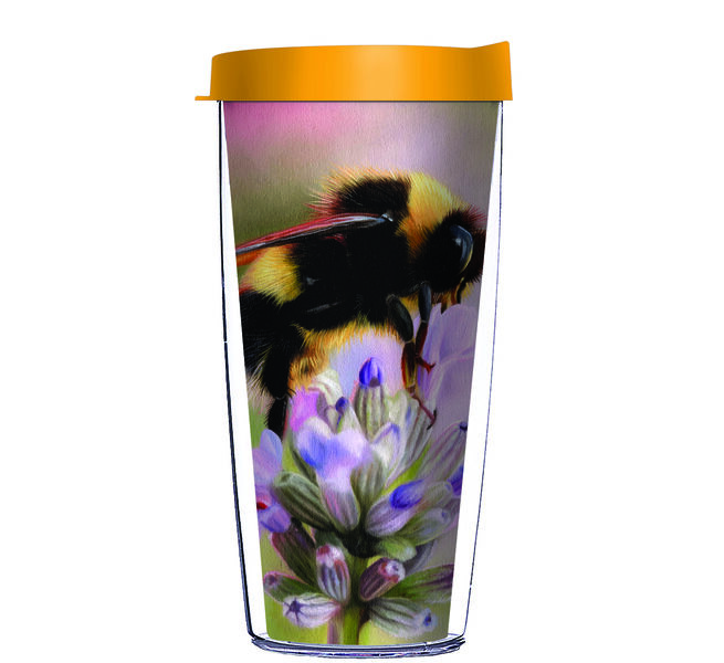 16oz Tumbler - Sarah Stribbling Bumblebee Flower 24539 w/ Yellow Lid 02-12483