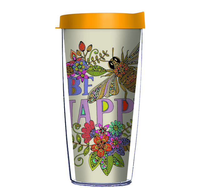 16oz Tumbler - Valentina Harper Bee Happy 31265 w/ Yellow Lid 02-12484