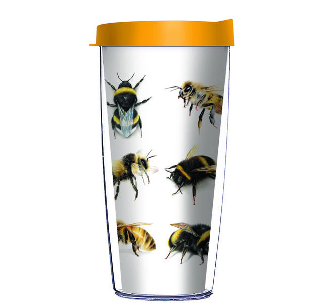 22oz Tumbler - Sarah Stribbling Types of Bees 30734 w/ Yellow Lid 08-12485