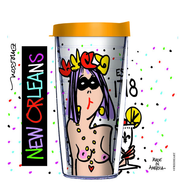 22oz Tumbler - New Orleans Topless Girl w/ Yellow Lid 08-12494