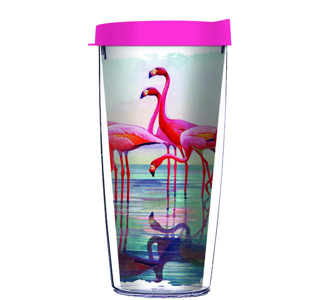 16oz Tumbler - Flamingos in Calm Water w/ Pink Lid 02-12499