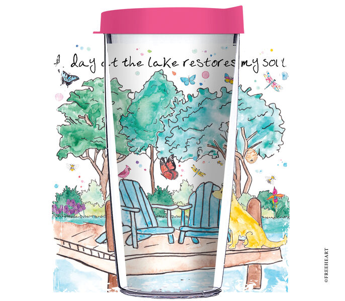 28oz Sport Tumbler - A Day at the Lake Restores my Soul w/ Gray Lid ST-12502