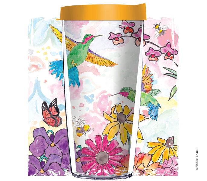 24oz Flareside Tumbler - Hummingbirds and Flowers w/ Black Lid 24F-12504