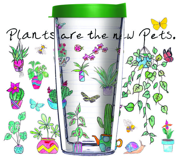 28oz Mega Tumbler - Plants are the New Pets w/ Emerald Green Lid H2-12513