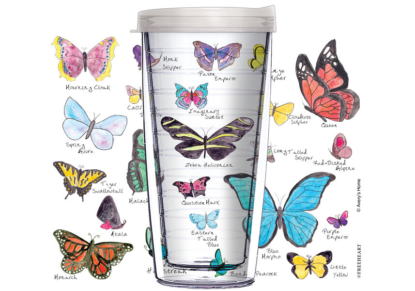 28oz Sport Tumbler - Butterflies TH4 w/ Gray Lid ST-12521