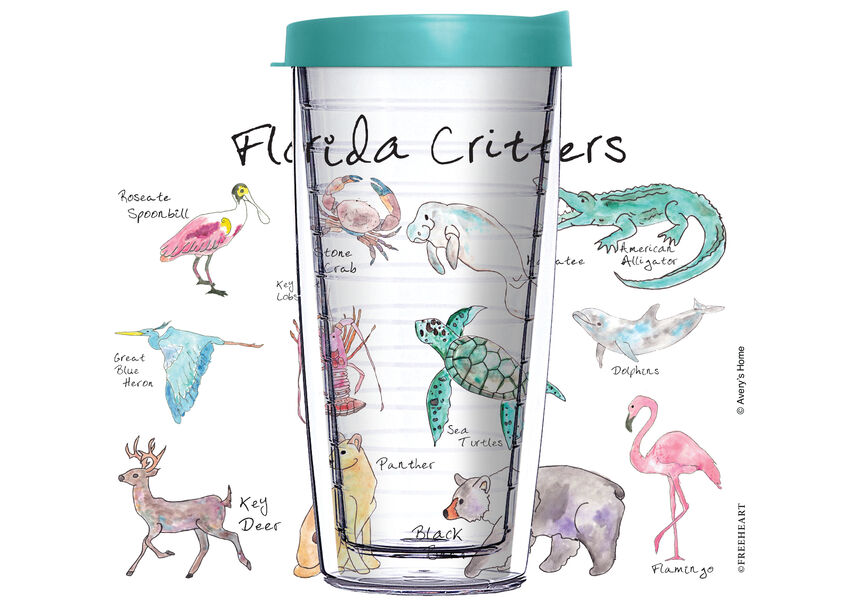 22oz Tumbler - Florida Critters TC16 w/ Turquoise Lid 08-12522