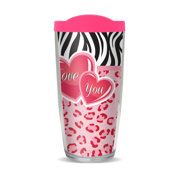 16oz Tumbler - Love You Zebra & Pink Leopard w/ Black Lid 02-12548