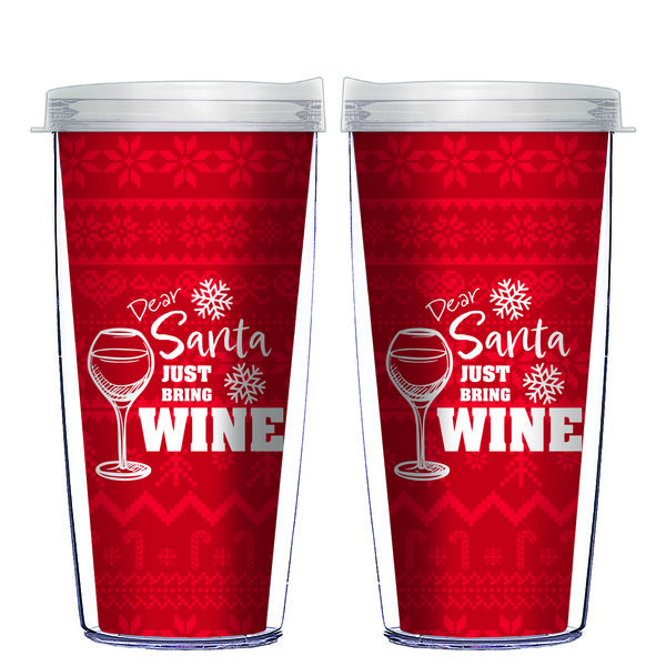 18oz Handle Mug - Santa Just Bring Wine w/ Black Lid 06-12556