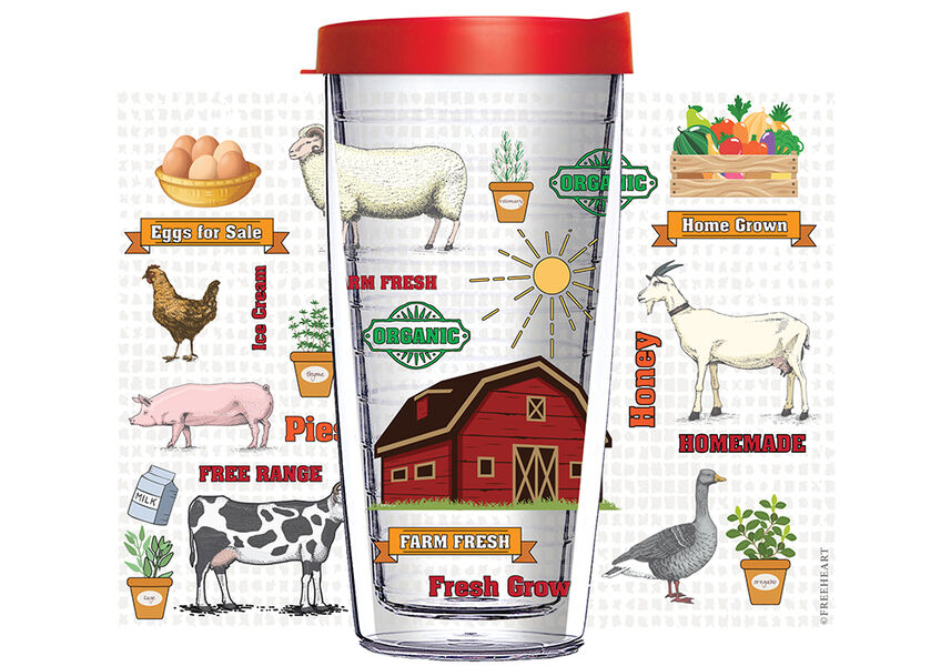 24oz Flareside Tumbler - Fun Farm Elements w/ Red Lid 24F-12565