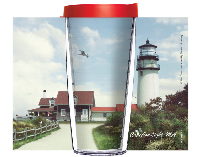 28oz Mega Tumbler - Alan Giana Cape Cod Light - Massachusetts w/ Red Lid H2-12571