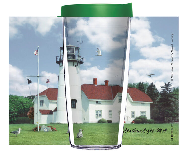 16oz Short Tumbler - Alan Giana Chatham Lighthouse MA without lid 01-12574