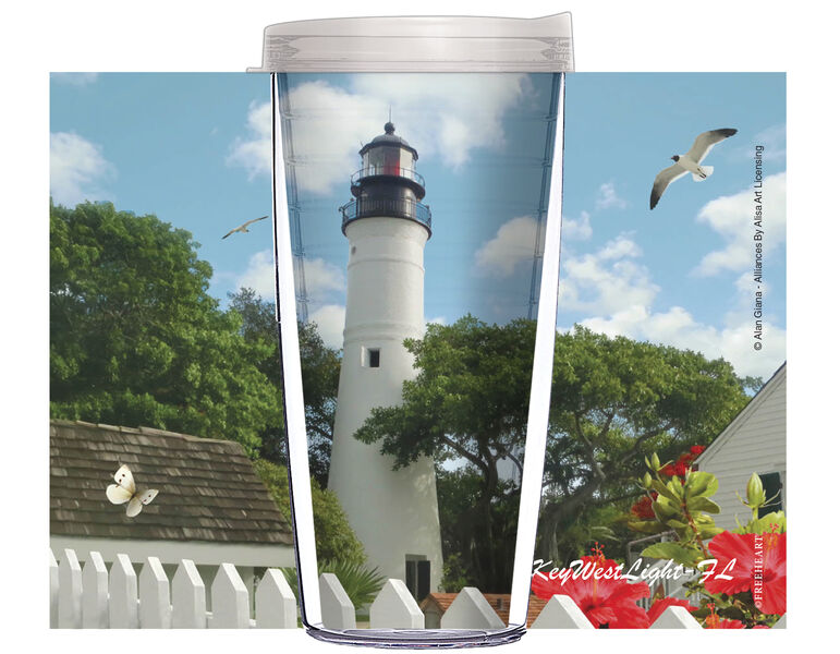 28oz Mega Tumbler - Alan Giana Key West Lighthouse FL w/ Clear Lid H2-12575