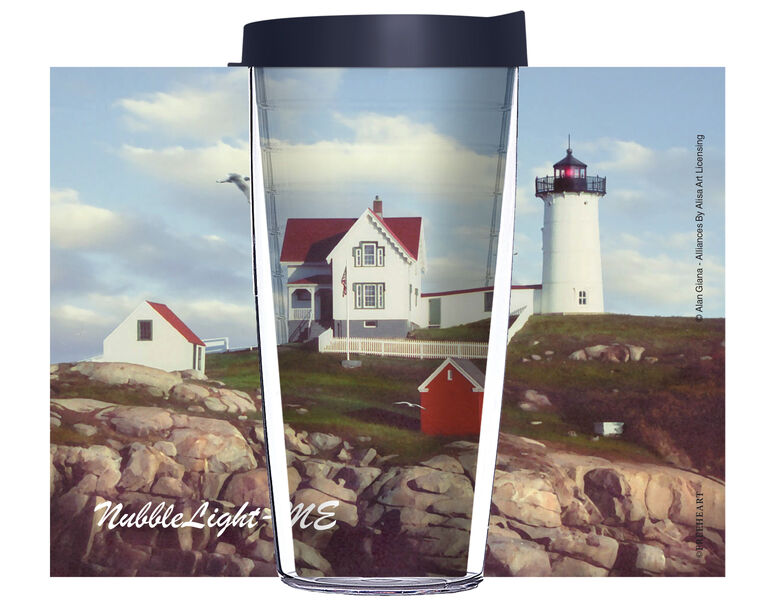 16oz Tumbler - Alan Giana Nubble Lighthouse ME w/ Navy Lid 02-12579