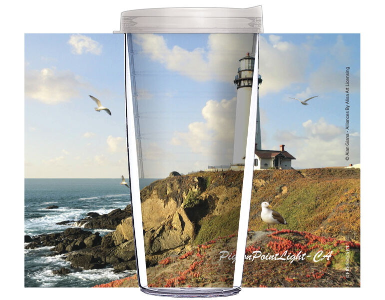 18oz Handle Mug - Alan Giana Pigeon Point Lighthouse CA w/ Black Lid 06-12581