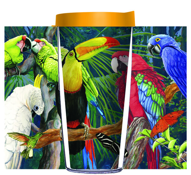 22oz Tumbler - Christine Reichow Birds in Paradise w/ Yellow Lid 08-12585