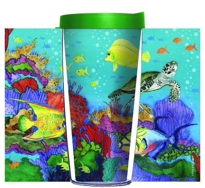 18oz Handle Mug - C. Reichow Underwater Rainbow w/ Black Lid 06-12587