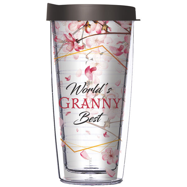 World's Best Granny on Cherry Blossoms Tumbler with Black Lid - 22oz Super Traveler