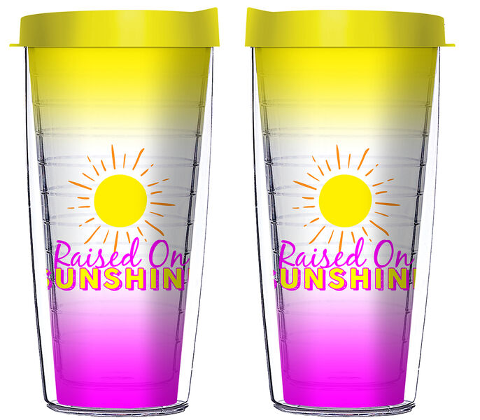 Raised on Sunshine in Neon Colors Tumbler with Yellow Travel Lid - 16oz Traveler