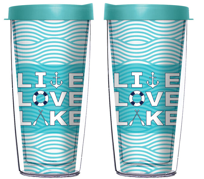 Live Love Lake #2 Tumbler with Turquoise Travel Lid - 28oz Sports Traveler