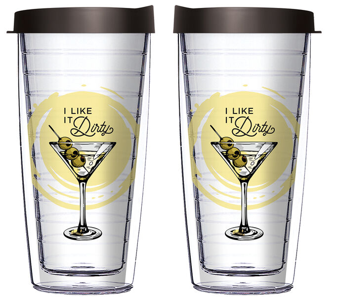 I Like it Dirty Martini Time Tumbler with Black Travel Lid - 18oz Handle Mug