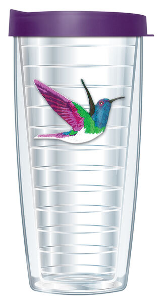 22oz Tumbler - Blue Hummingbird Patch w/ Purple Lid 08-268