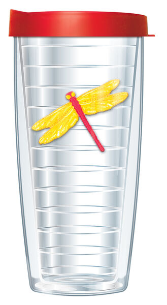 16oz Tumbler - Yellow Dragonfly Patch w/ Red Lid 02-272