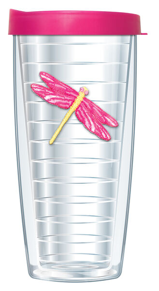 22oz Tumbler - Pink Dragonfly Patch w/ Pink Lid 08-273