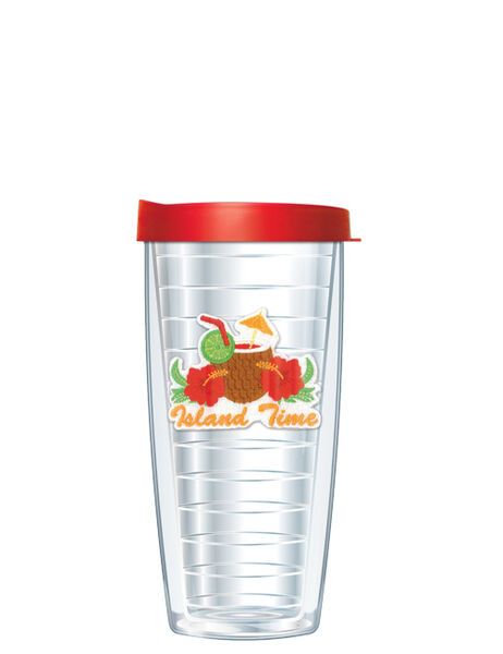 16oz Tumbler - Island Time Patch w/ Red Lid 02-315