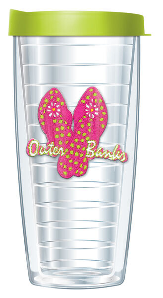 16oz Tumbler - Outer Banks Flip Flops Pink Patch w/ Lime Green Lid 02-368