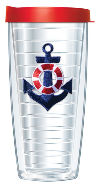 16oz Tumbler - Navy Anchor Patch w/ Red Lid 02-419