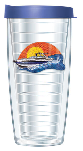 16oz Tumbler - Motor Boat Patch w/ Blue Lid 02-452