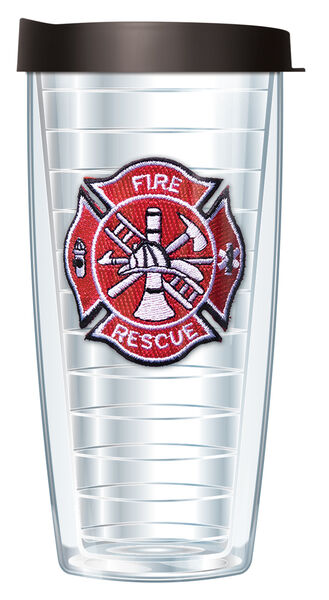 16oz Tumbler - Fire Rescue Patch w/ Black Lid 02-531