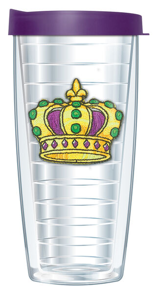 28oz Mega Tumbler - Mardi Gras Crown Patch w/ Purple Lid H2-548