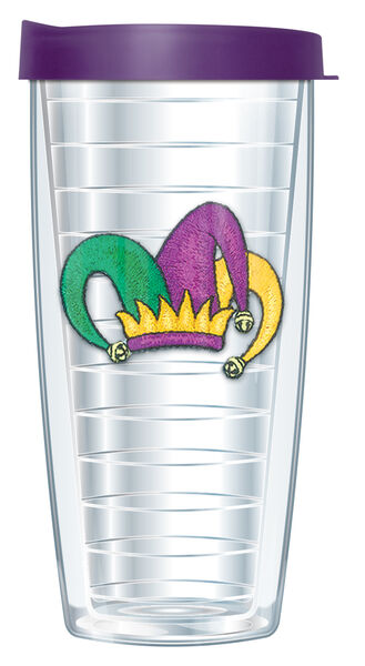 24oz Flareside Tumbler - Mardi Gras Joker Hat Patch w/ Black Lid 24F-562