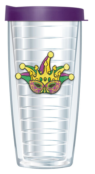 28oz Sport Tumbler - Mardi Gras Mask Patch w/ Gray Lid ST-563